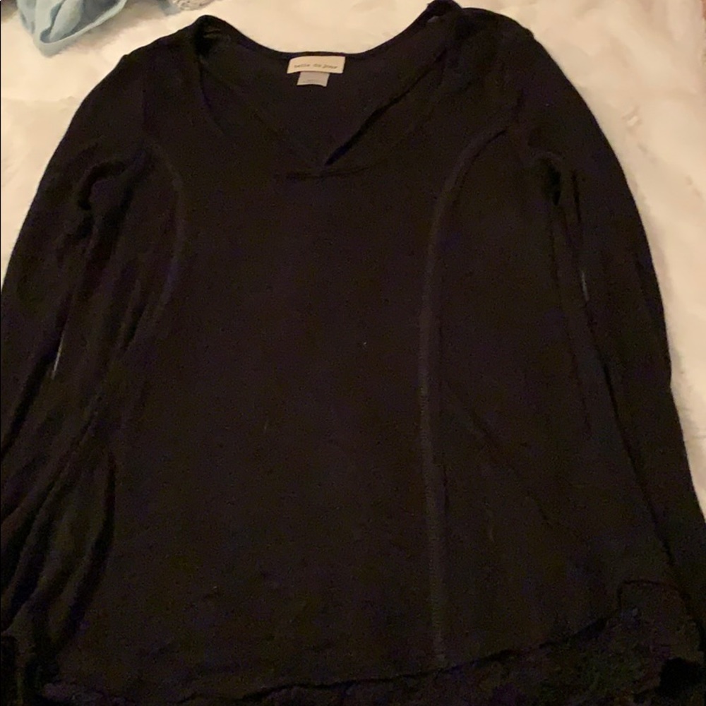 Cute long sleeve black shirt with lace on bottom